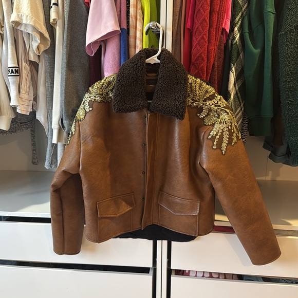 MOTHER The Mean Machine Jacket Brown Embellished Leather Jacket - Picture 15 of 16